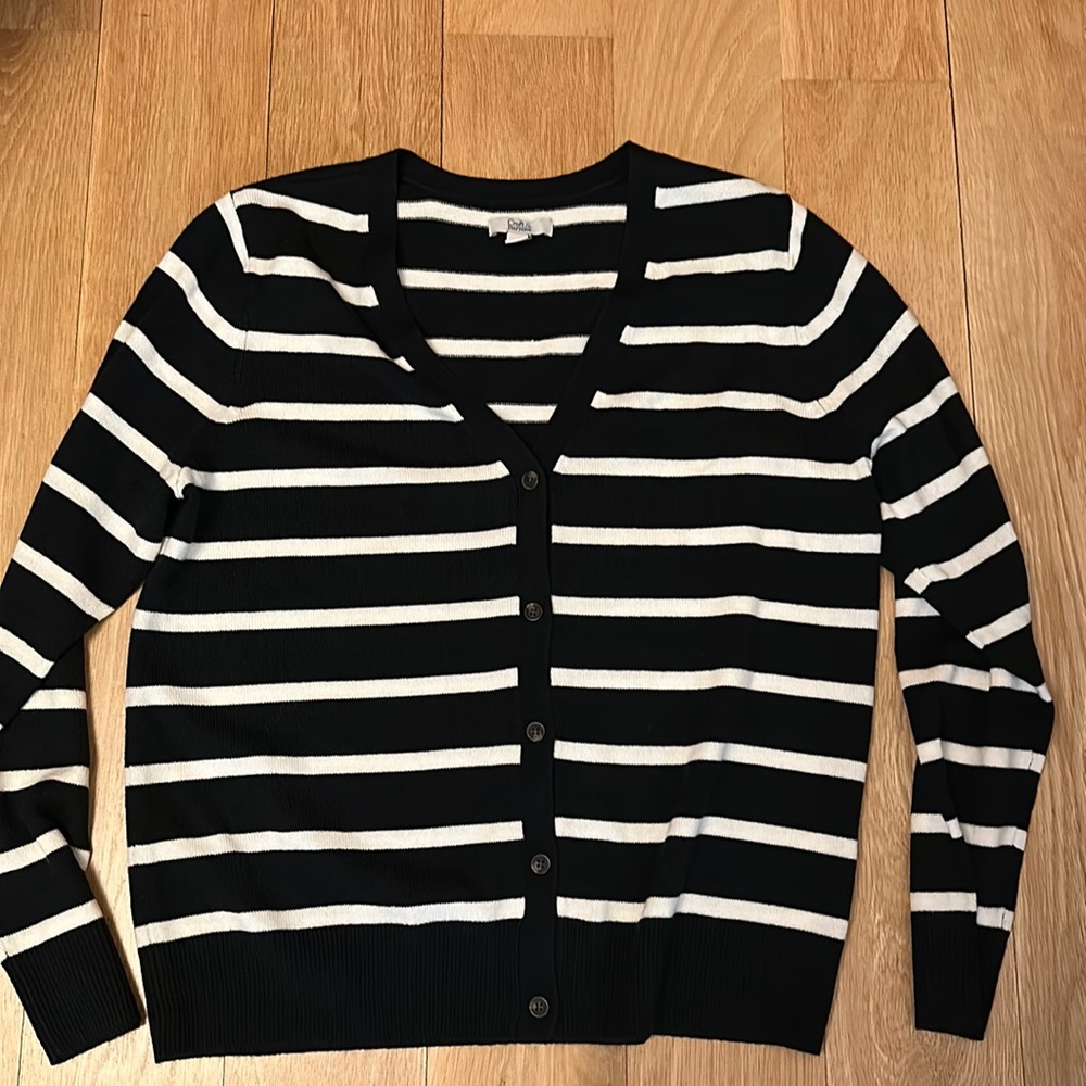 Croft & Barrow Stripped Cardigan Color is Navy blue and white
